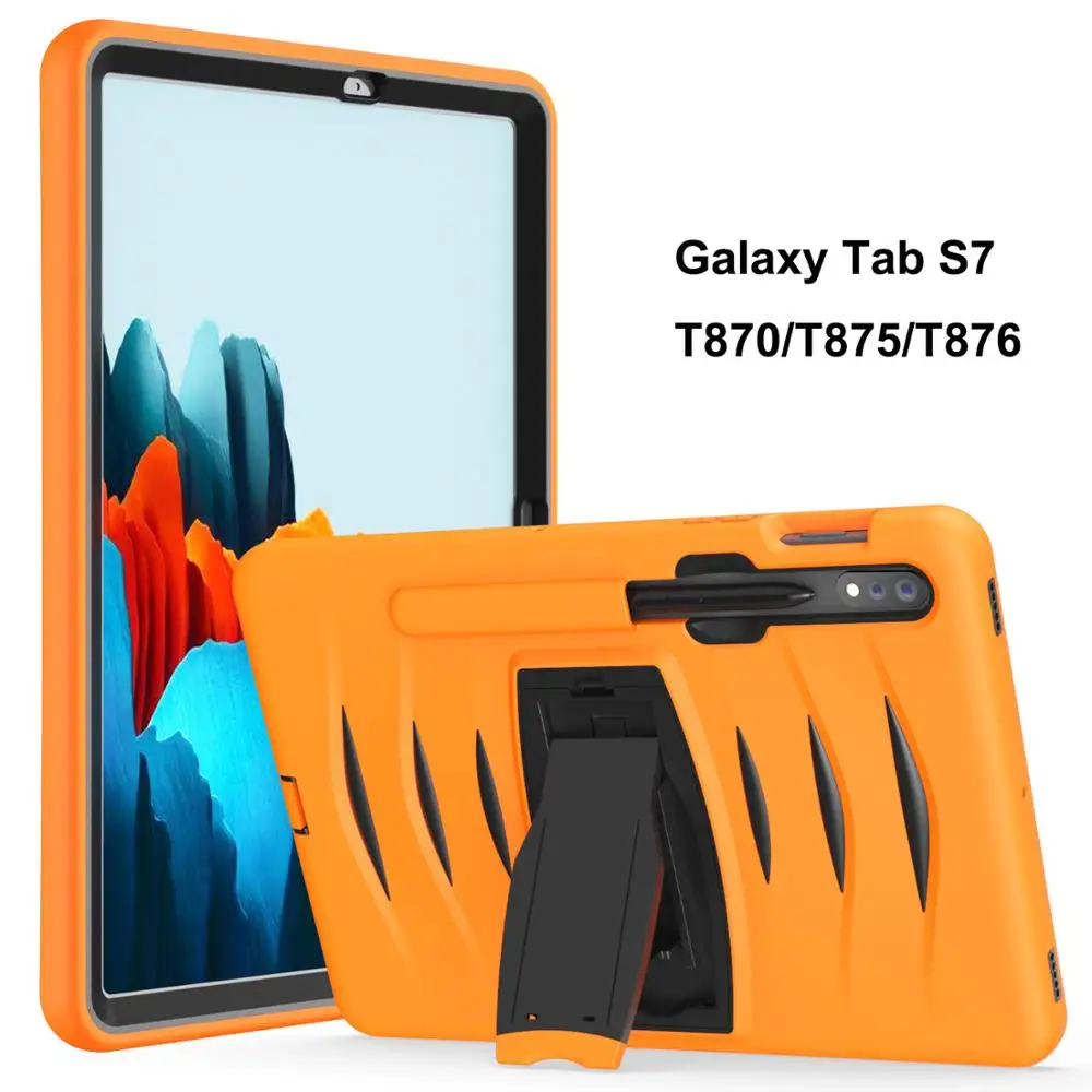 

For Samsung Galaxy Tab S7 Case 11Inch 2020 T870/T875/T876 Tablet Heavy Duty Rugged Kids Shockproof Pen slot Cover Kickstand