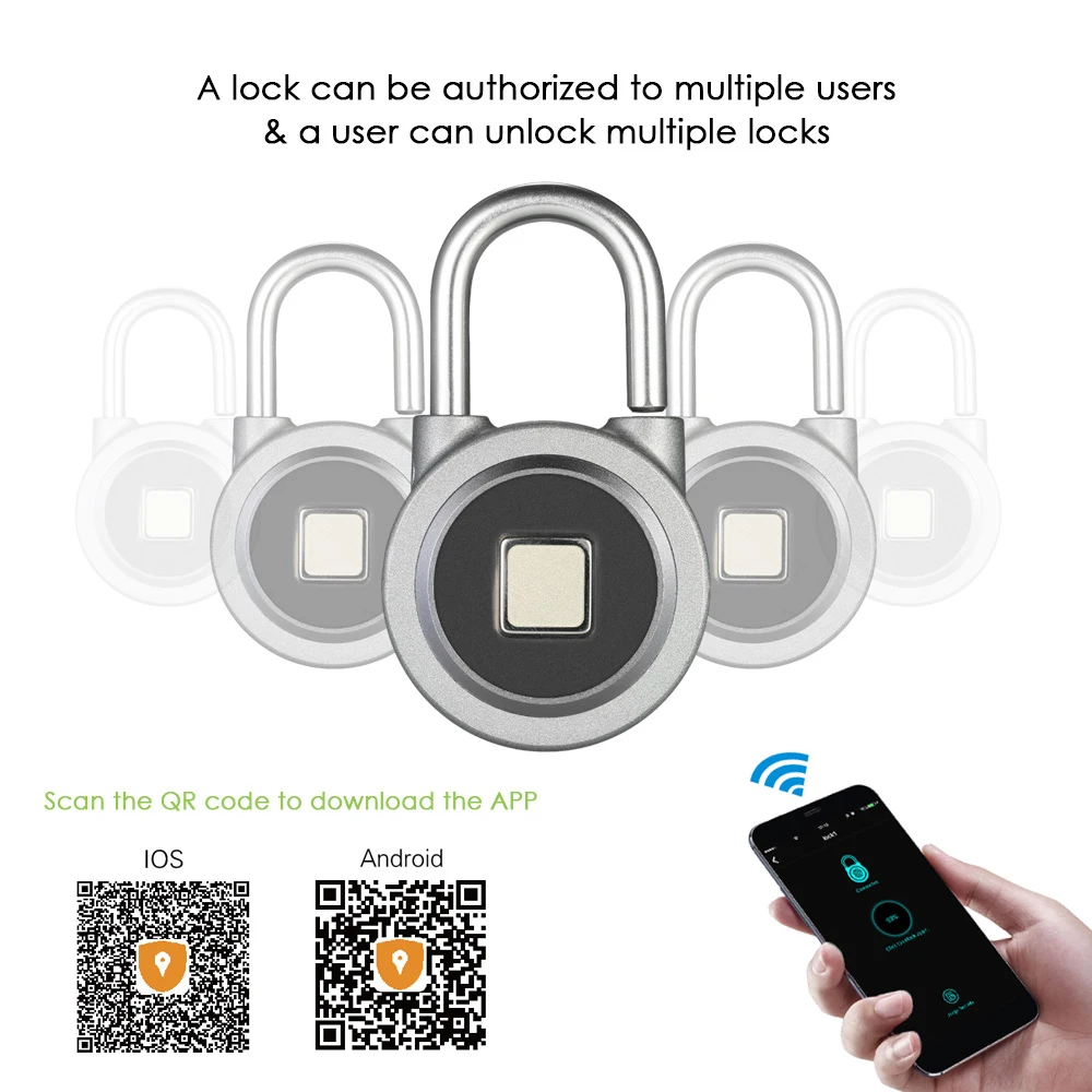 

Hot BT Smart Keyless Lock APP Control Waterproof Fingerprint Lock Portable Anti-Theft Padlock Door Luggage Case Lock USB Chargin