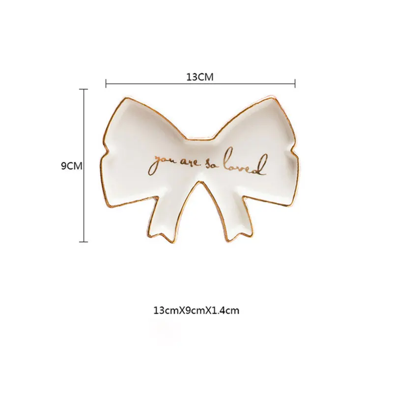 whit Bow plate-small Маленькая ручная керамическая тарелка с фламинго, КАКТУСОМ, ананасом, тарелкой, декоративное украшение, брелок, тарелка, ожерелье для хранения, туалетный столик, лоток - Цвет: whit Bow plate-small