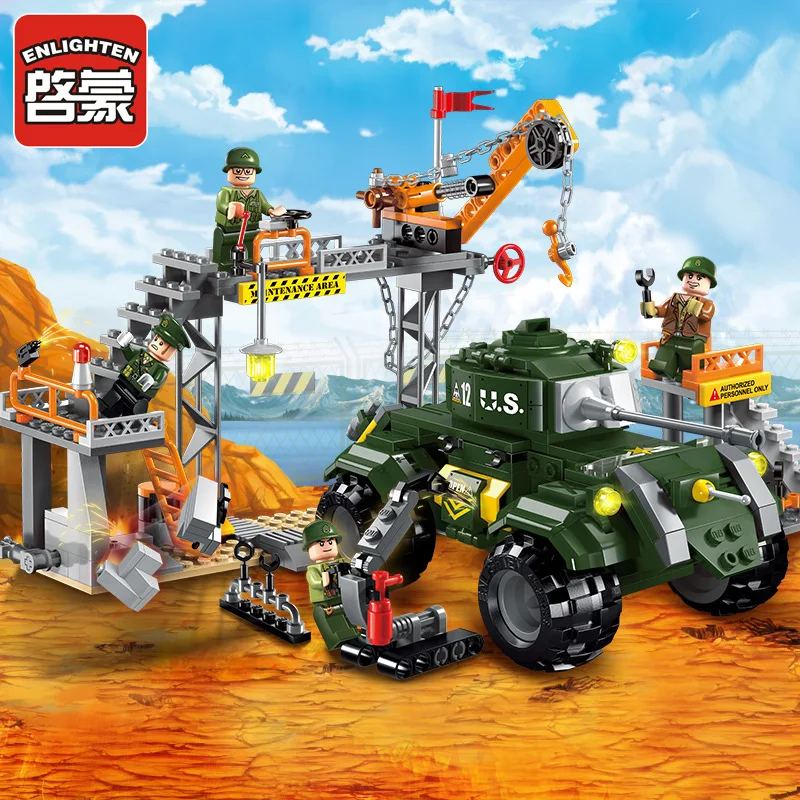 

ENLIGHTEN Building Blocks 1712 Mic Maintenance Factory Military zhan di ji pu Series Assembled Building Blocks Children Boy Educ