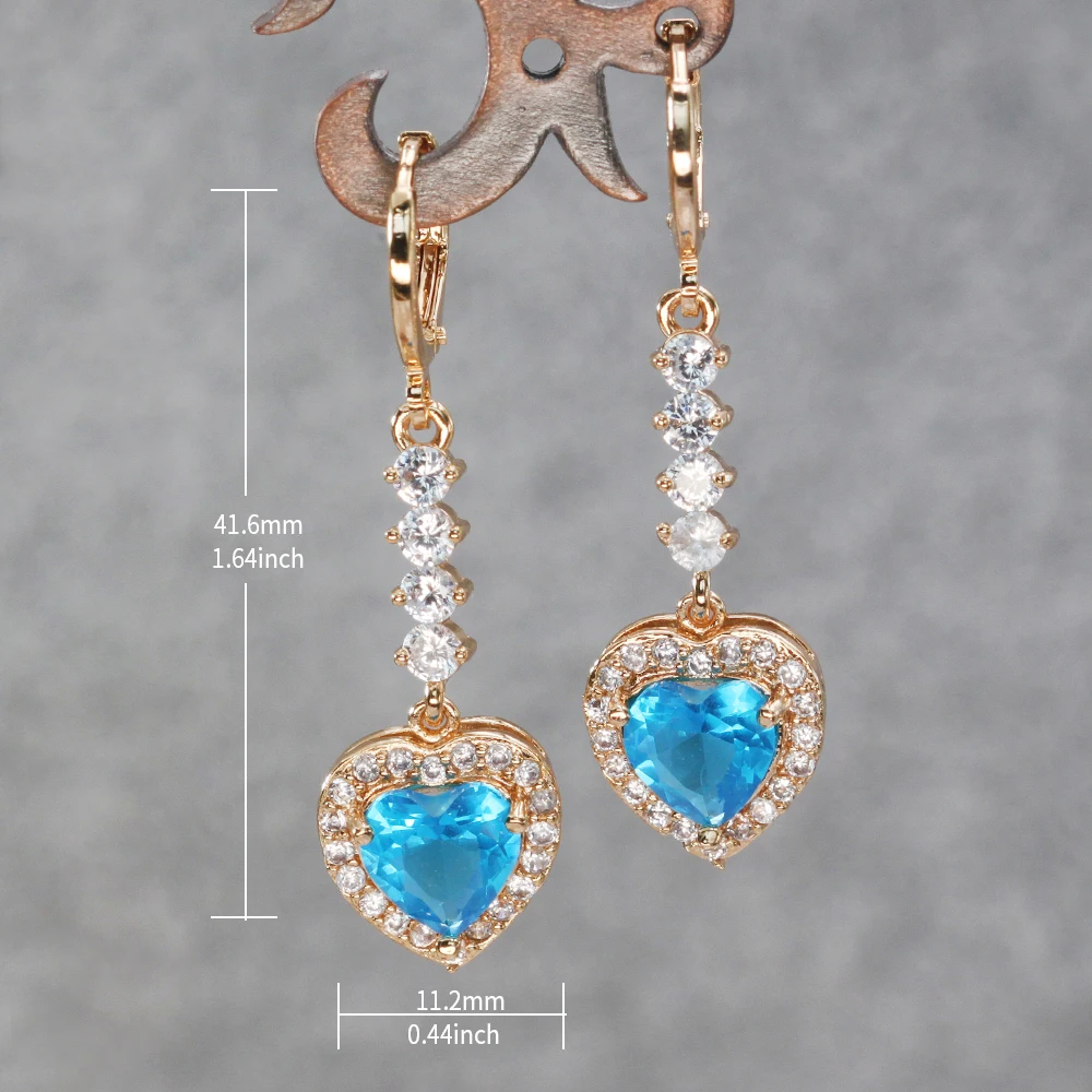 Luxury Drop Earrings for Women's Dangle earrings Gold Filled Earring with heart redZircon Trendy Jewelry for Wedding accessories