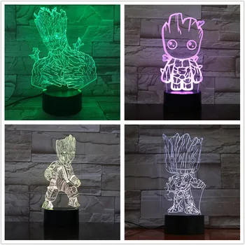 

The Avengers Marvel Super Hero Tree Man Groot Figure 3D Illusion Multi Color RGB Table Lamp Bedroom Neon USB 3D LED Night Light