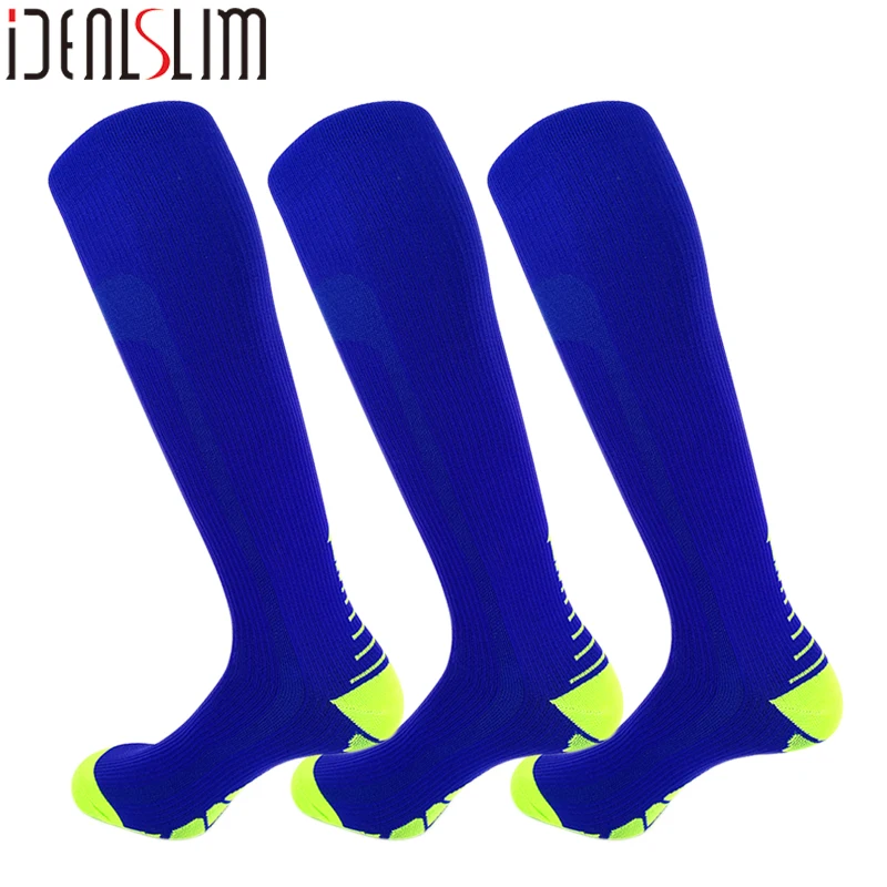 IDEALSLIM 3 пары компрессионные беговые носки для велосипедистов для женщин и мужчин, походные носки для йоги - Цвет: Blue 1