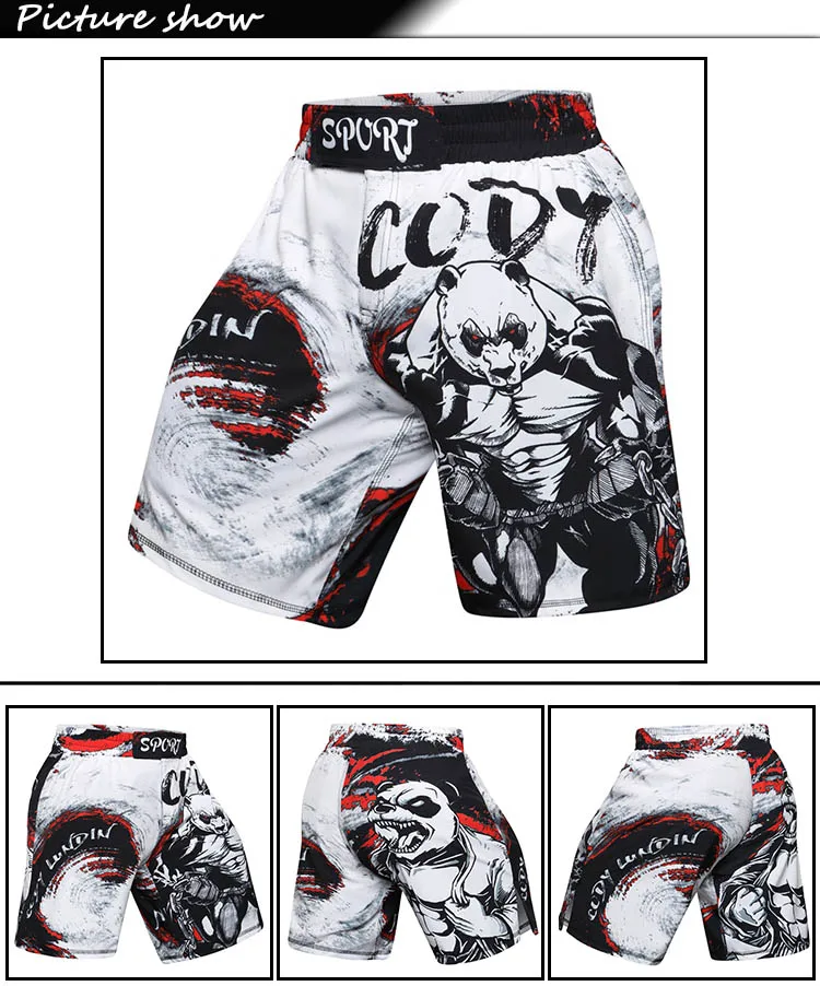 Новые фирменные мужские боксерские штаны с принтом BJJ MMA шорты для кикбоксинга Fight Grappling Короткие панды Муай Тай боксерские шорты Санда шорты
