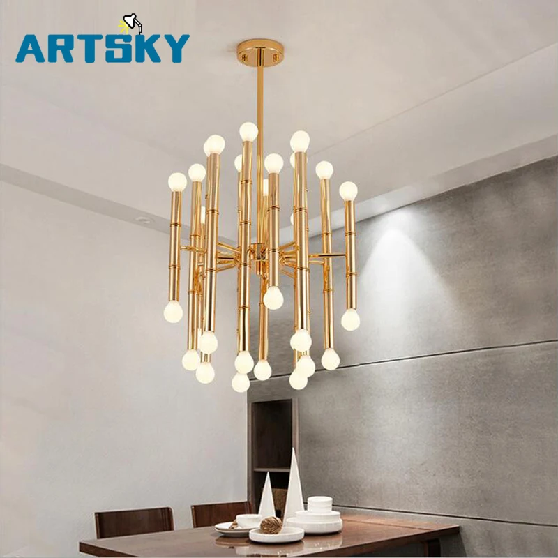 

Hanging Lights Fixture for Dining Room Post-modern Design Lamp Chandelier Iron Tube Led Touch on/Off Switch