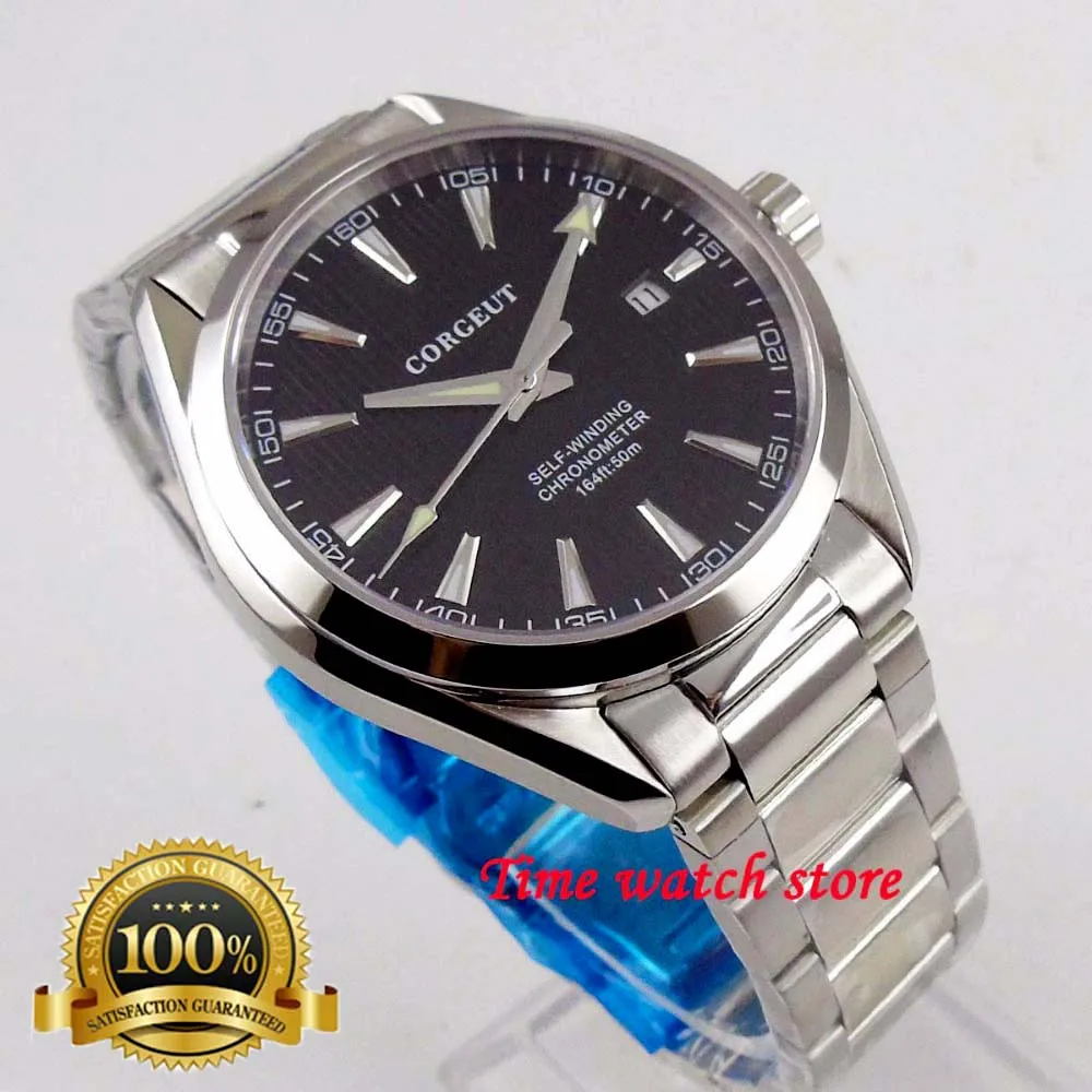 41mm Corgeut Miyota 8215 5ATM automatic men's watch steel Polished date luminous sapphire glass