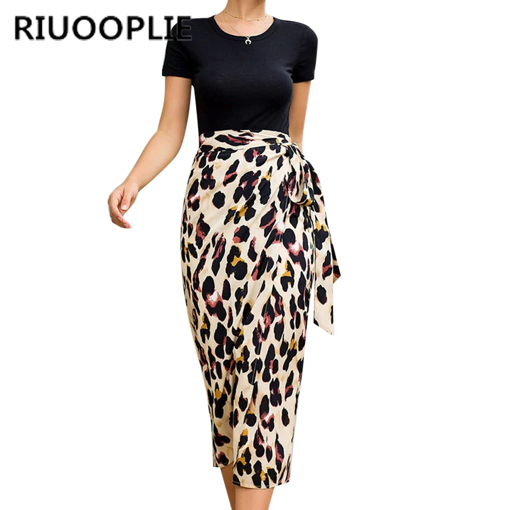 RIUOOPLIE, летняя, осенняя, модная, женская, леопардовая, с разрезом, с завязками, длинная юбка, сексуальная, половина юбки, вечерние, праздничные, повседневные, Облегающие юбки