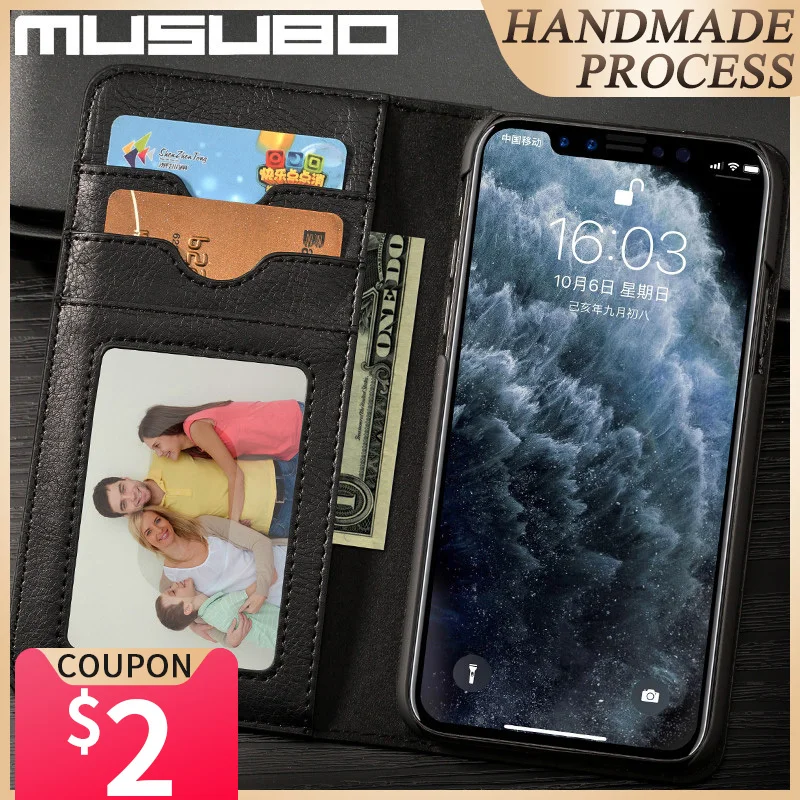 Роскошный чехол для телефона Musubo iPhone 11 Pro Max Кожаные чехлы с откидной крышкой Xs XR X 8