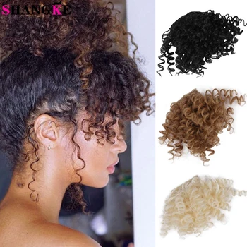 

SHANGKE New Type Synthetic Kinky Curly Bangs Hair Extension Clip In Hairpiece Fake Hair For Black Women Natural Black Brown
