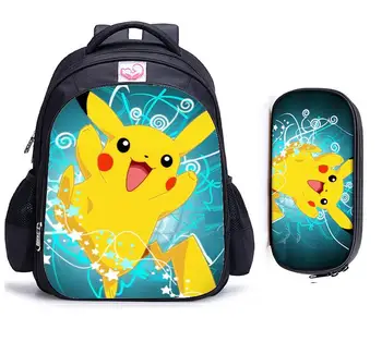 

2PCS/SET Anime Pokemon Backpack Pocket Monster School Bag Ash Ketchum/Pikachu School Bags Girls Boys Satchel Kids Book Bags