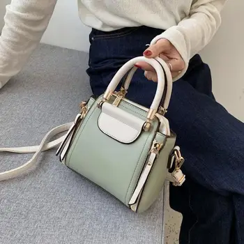 

Contrast Color Small Bucket Bag Pu Leather Women Shoulder Bags Brand Designer Lady Handbag Simple Casual Female Crossbody Bag