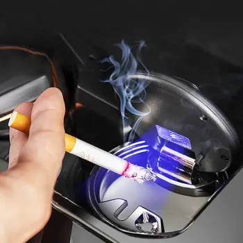 

Portable Car Ashtray LED Light Cigarette Smoke Ash Cylinder Bin Holder with Lid Removable Trash Can Sundries Storage Container