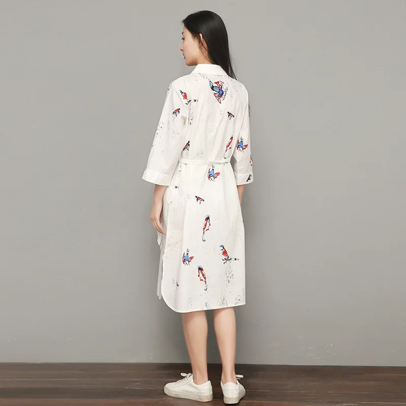 NINI WONDERLAND, осеннее платье с принтом, женское хлопковое модное платье-рубашка, женские платья до колена, весенние кардиганы