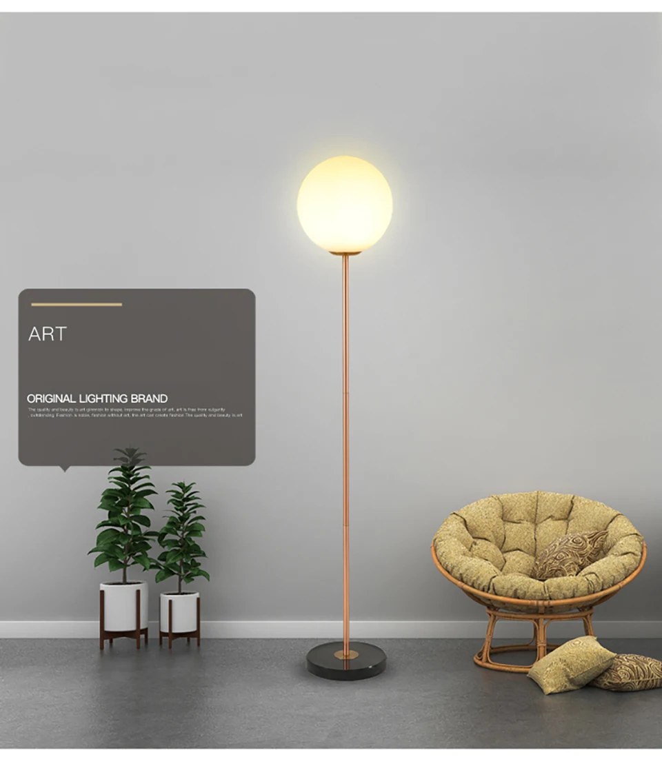 Современный Мрамор базовый золото напольный светильник с простой матовый стеклянный абажур светодиодные лампы, светодиодные лампы