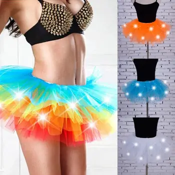 

2019 New Candy Color Skirt Women Girl LED Light Up Tulle Tutu Dancing Skirt Fancy Hip Hop Hen Party Halloween Costume 8 Layers