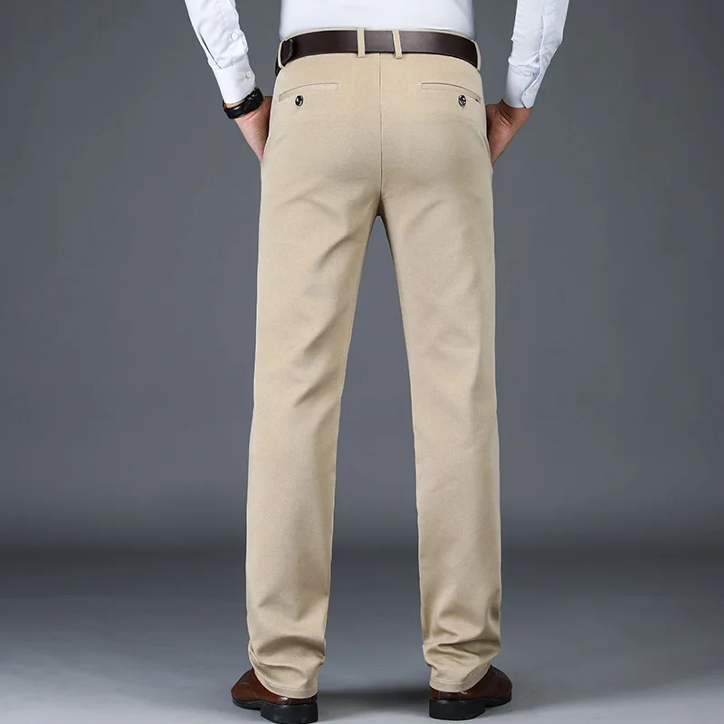 NIGRITY мужская мода бизнес случайные длинные брюки мужские эластичные прямые формальные брюки - Цвет: 8063-beige