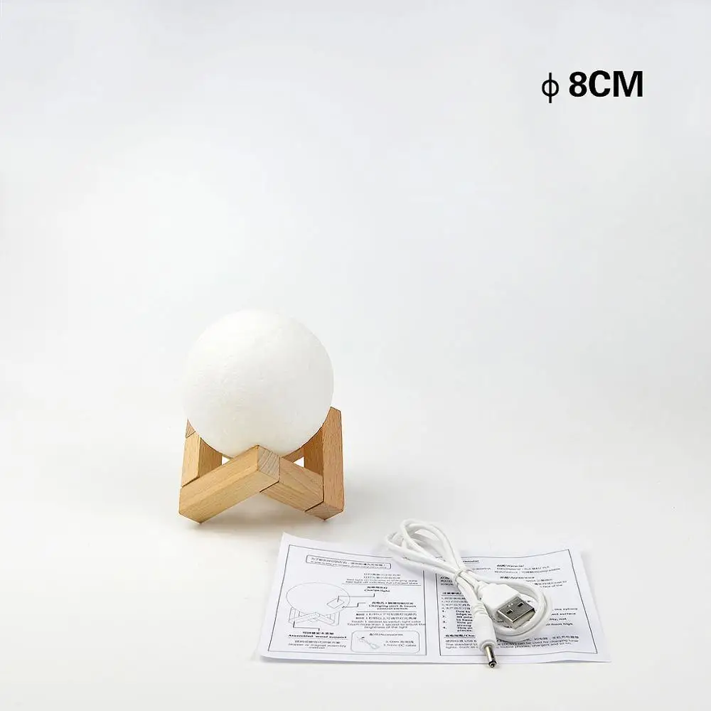 8CM 3D принт, новинка, лунный светодиодный неоновый светильник, 5 В, USB питание, перезаряжаемый сенсорный выключатель, неоновая вывеска, лампа для дома, спальни, декоративный светильник ing - Испускаемый цвет: 8CM
