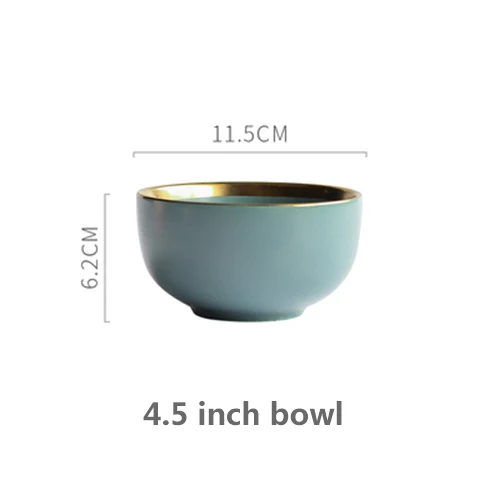 Green 4.5-inch bowl Однотонная керамическая пластина с золотой инкрустацией, тарелка для стейка, посуда в скандинавском стиле, миска для десерта, блюдо, обеденное блюдо, набор посуды - Цвет: Green 4.5-inch bowl