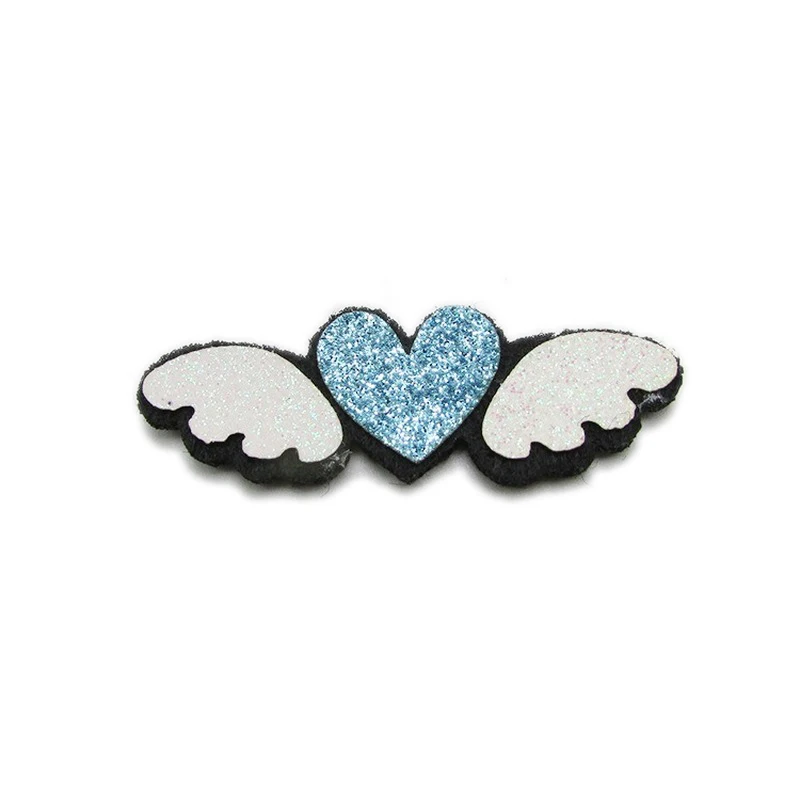 

20Pcs/lot 5.5*2cm Glitter Sequin Angel Wing Heart Padded Patches Appliques for Handmade Craft DIY Kids Hair Clips Headwear