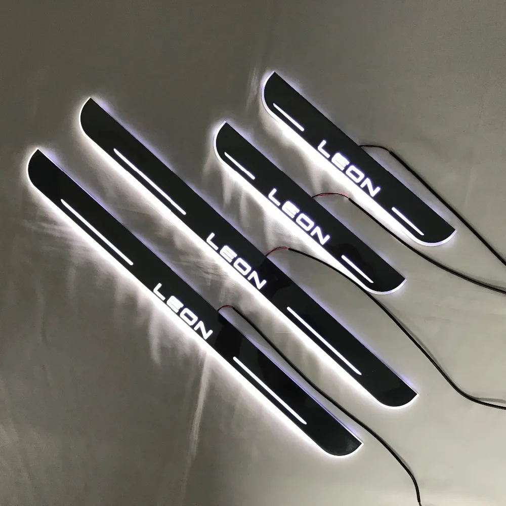 RQXR led движущиеся двери потертости для сиденья Леон динамический порог пластина плоский накладной поток/фиксированный свет, 4 шт