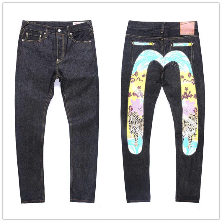 New Evisu Top Quality Fashion Casual Hip Hop Men's Jeans Printing Authentic Autumn Winter Men's Breathable Straight Pants - Цвет: Оранжевый