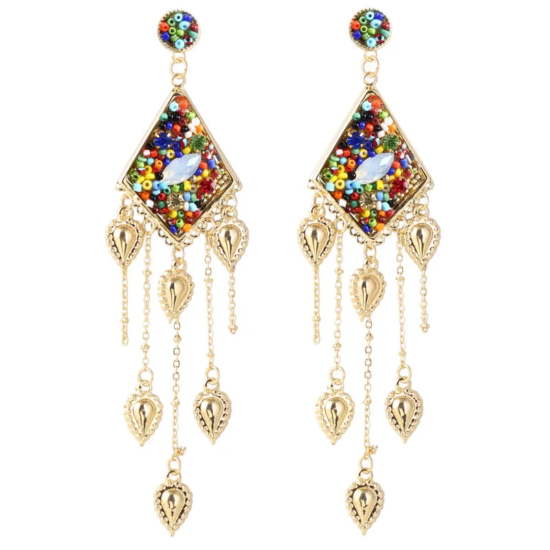 Boho Длинные бусы с кисточкой жемчуг сердце цепь Висячие серьги для женщин винтажные геометрические акриловые большие серьги богемные Ювелирные изделия Подарки - Окраска металла: E979-2