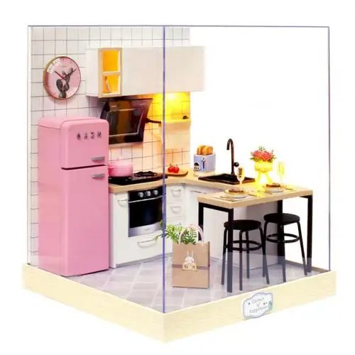DIY 3D миниатюрный светодиодный деревянный кукольный домик модель головоломка игрушка на день рождения Рождественская кукла аксессуары подарки мебель чехол - Цвет: B