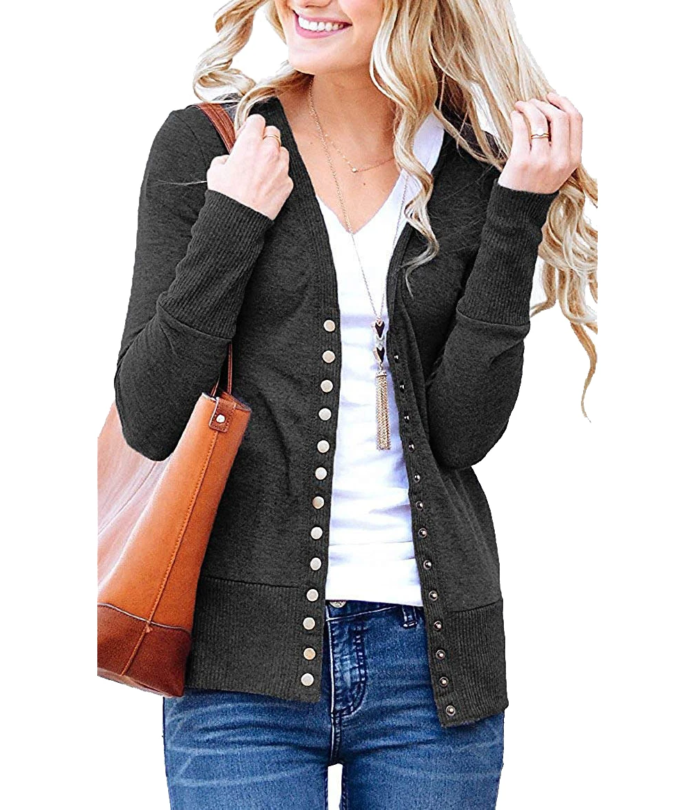 

Gray Color Womens V Neck Button Down Cardigan Solid Long Sleeve Woman Cardigan Sweater Knitwear Sweater Button Down Top Cardigan