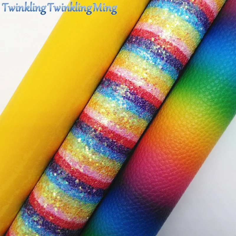 

Mixed Colors Glitter Fabirc, Faux Leather Fabric, Rainbow Synthetic Leather Fabric Sheets For Bow A4 8"x11"Twinkling Ming XM497