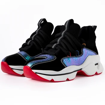 

2020 Autumn Style Round Toe Black Beige Chunky Sneakers Dad Shoes Genuine Leather Women Shoes Basket Femme Size 35-40 Y016