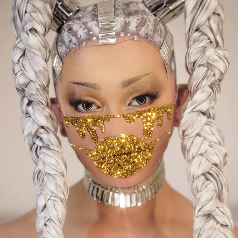 ZIMO Rhinestone Crystal mouth face Mask designer Christmas Party CLUB Funny Prop Stage Accessories Mask Singer personalized