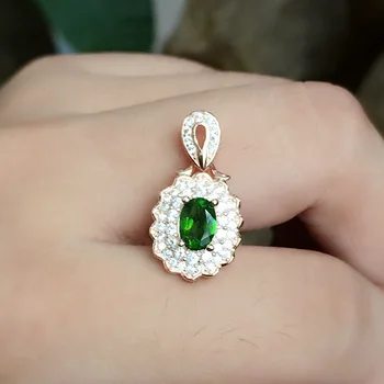 

MeiBaPJ Real Natural Diopside Gemstone Pendant Necklace with Certificate 925 Pure Silver Green Stone Fine Jewelry for Women