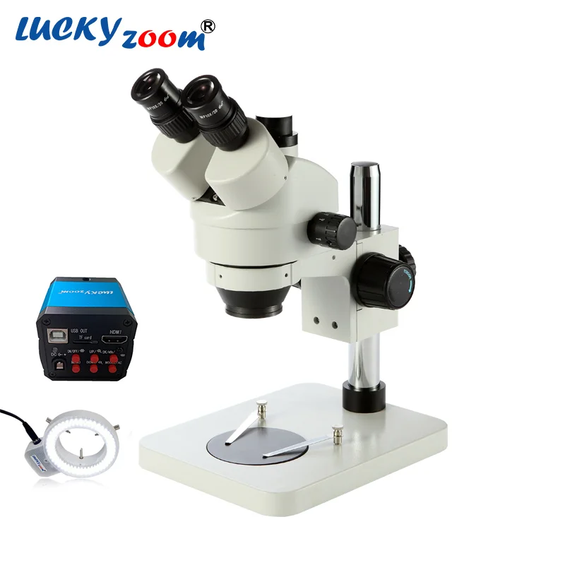 Lucky Zoom Brand New 7X-45X Trinocular Simul Focal Microscope Portable Stereo Microscope With 14MP HDMI Camera Professional Soldering Microscopio