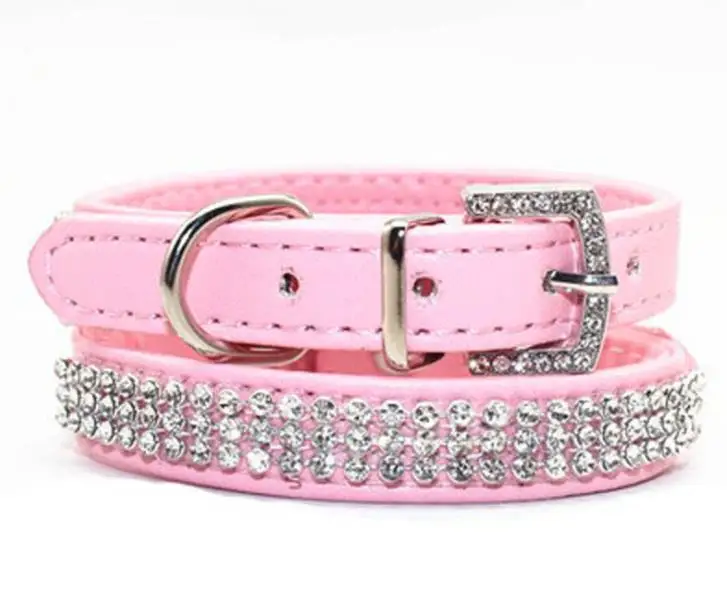 Pink Ошейник для щенков, собак, кошек, регулируемый ошейник для щенков, аксессуары для питомцев, стразы из полиуретана, ошейник для кошек - Цвет: Pink