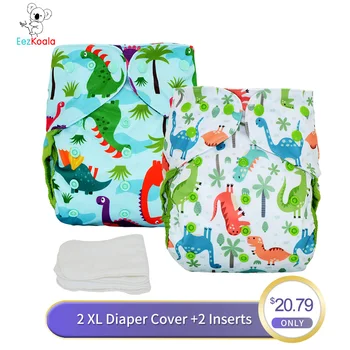 

EezKoala Big XL Size 2pcs diaper +2pcs insert Cloth Diaper Cover Washable Baby Reusable Real Cloth Pocket Nappy Diaper Cover