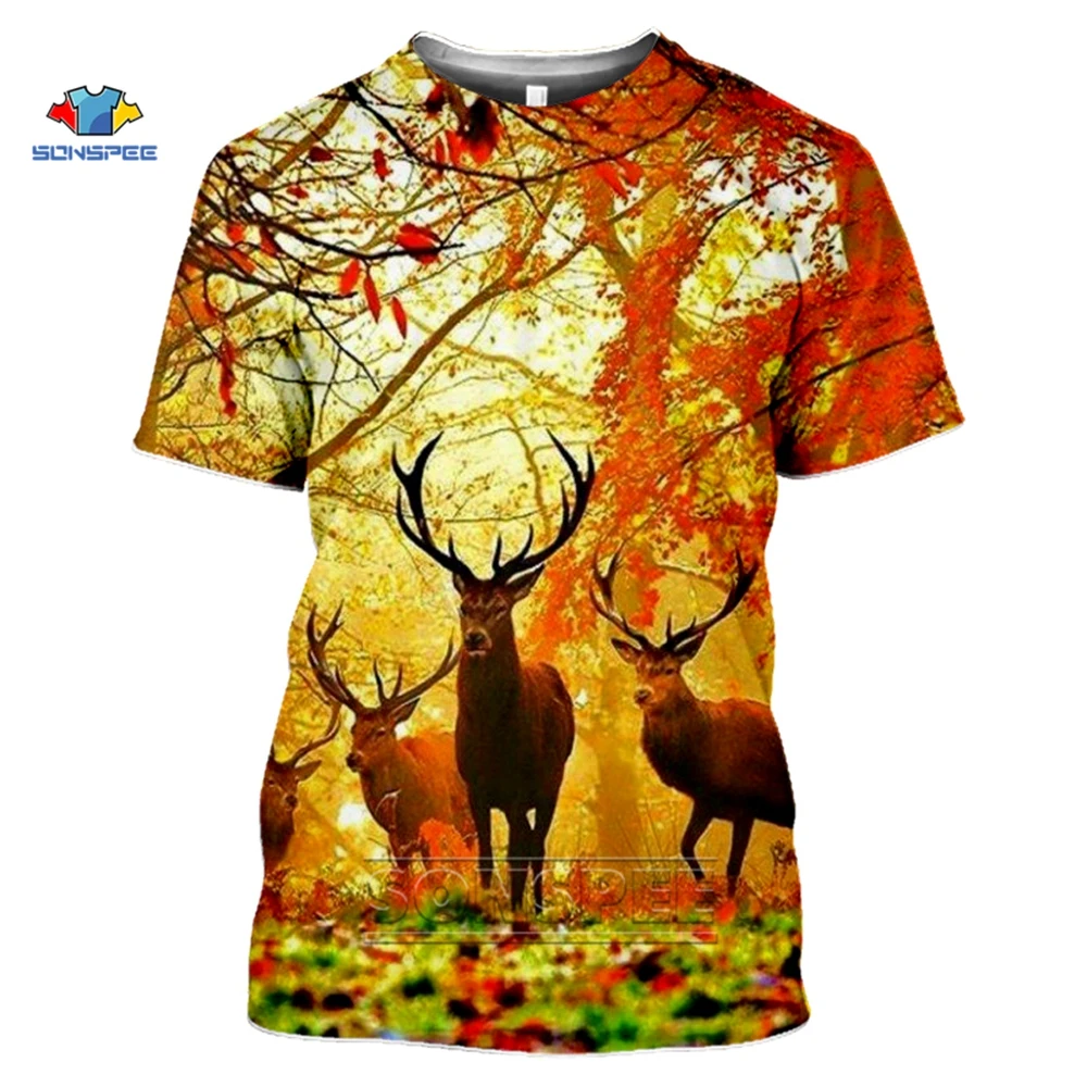 

SONSPEE Anime 3d Print Game T Shirt Animal Deer Streetwear Elk Hunter Men Women Summer T-shirt Harajuku Kids Shirts Homme Tshirt