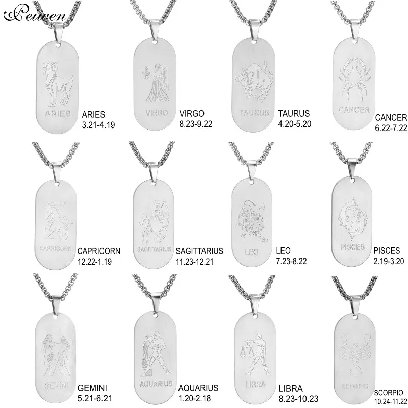 

Twelve Constellations Pendant Necklace 12 Styles Pattern Dog Tag Necklaces For Men Stainless Steel Charm Choker Necklace Jewelry
