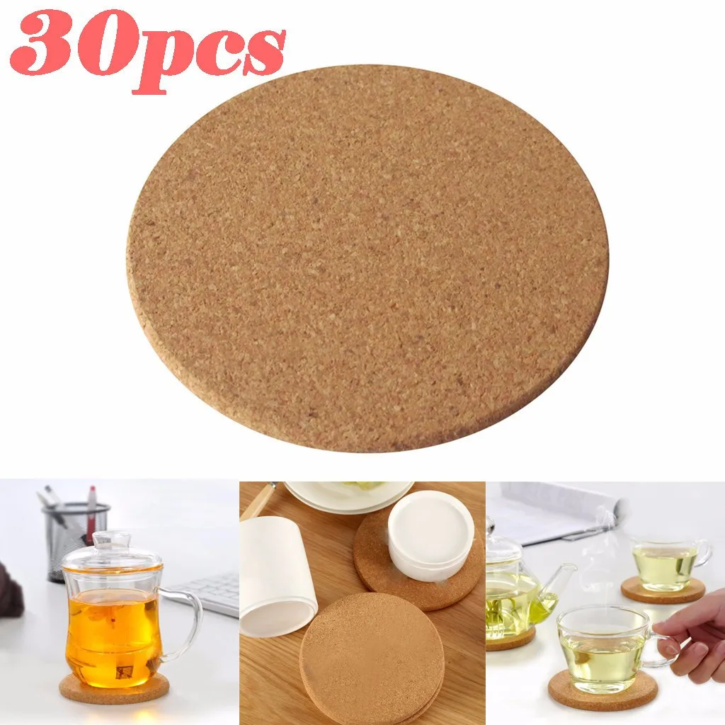 Tapete de corcho de madera para bebidas, taza de café o té, Decoración de mesa, cuencos, posavasos para tazas, vajilla, esterilla para el hogar, cocina, suministros de fiesta, 30 Uds.