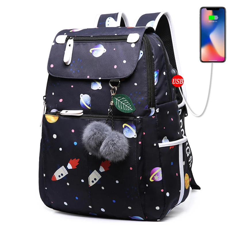 Planet black Childrens School Backpack Women Bag Laptop Anti Theft Backpack Schoolbag Womens Backpacks Female School Bags for Teenage Girls - Цвет: Planet black