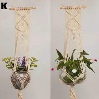 

90cm Knotted Macrame Plant Hanger Vintage Cotton Linen Flower Pot Basket Lifting Rope Pot Holder Garden Tool Hanging Basket