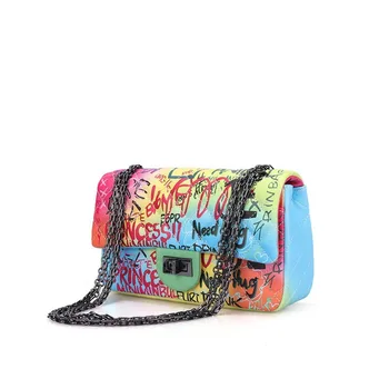 

Graffiti Bag Women's 2019 New Candy-Colored Women's Square Sling Bag Fashion Rhombus Chain Bag Shoulder/Crossbody Bag