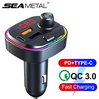 

FM Transmitter Bluetooth 5.0 FM Radio QC3.0 Dual USB Car Charger PD+Type-C Handsfree Wireless Aux Audio FM Modulator Transmiter