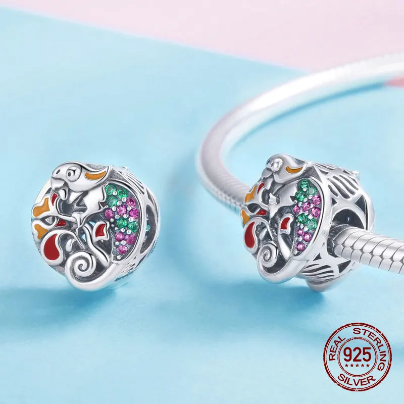 Fit браслет pandora, круглые бусины кулон, серебро 925 пробы, для женщин, модные ювелирные изделия, сделай сам