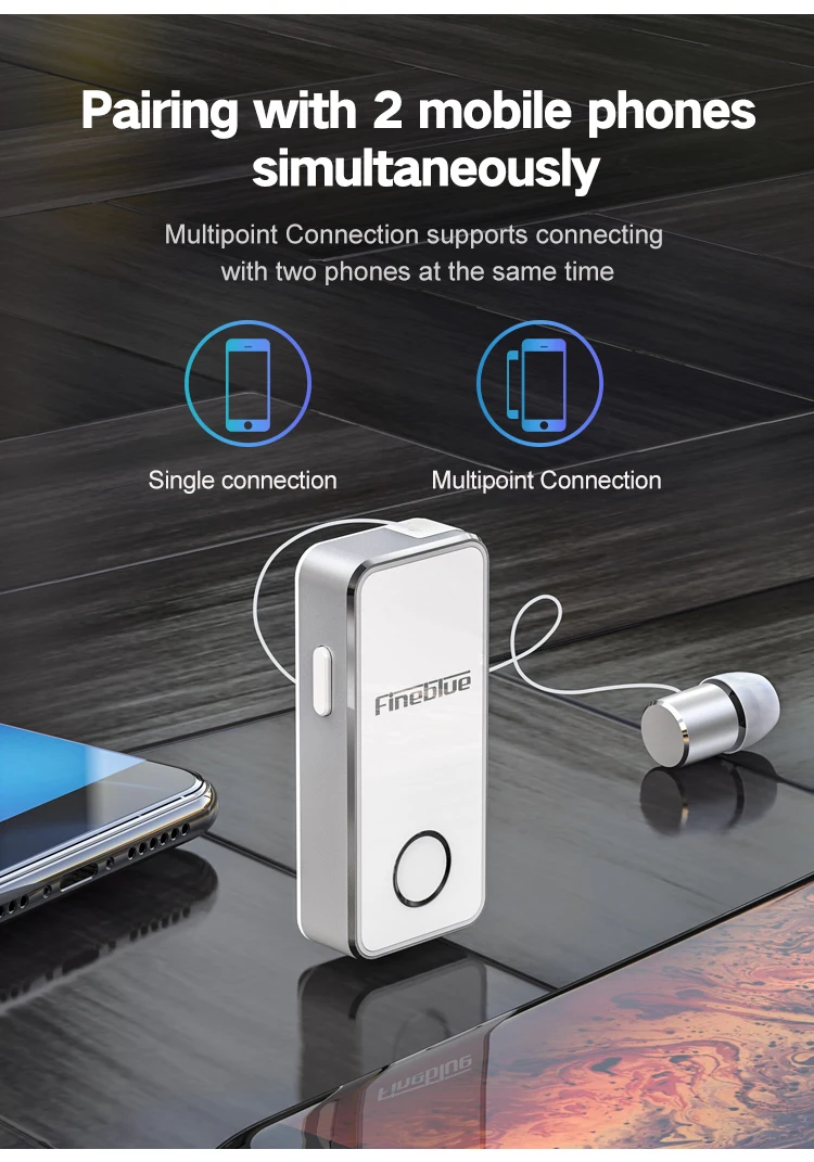 FineBlue F2 Wireless Music Headset Vibrating Alert Wear Clip Earphone