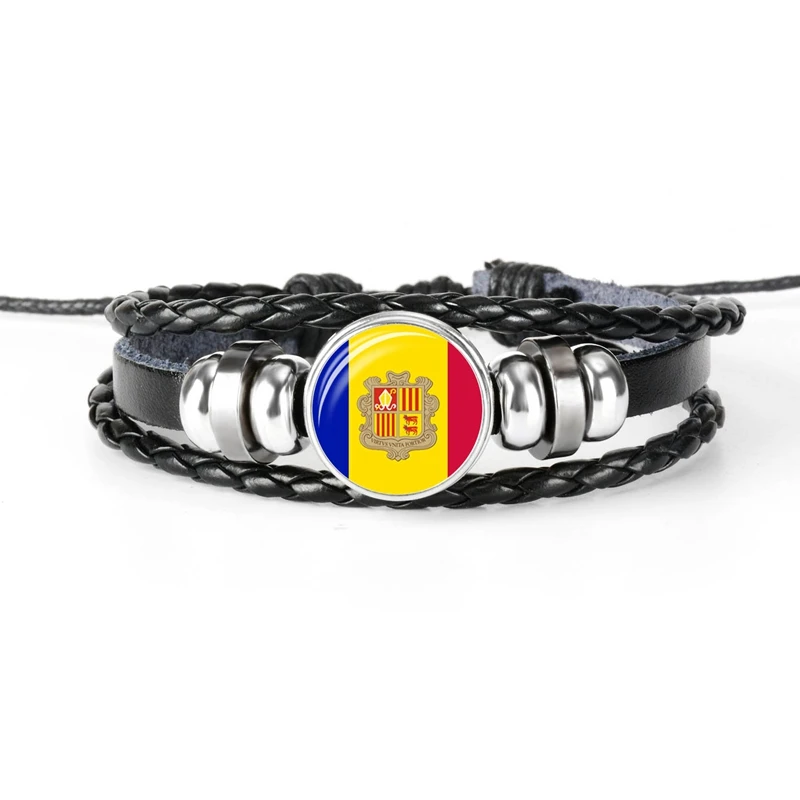 Новая мода ручной работы Флаг Бразилии браслет для мужчин и женщин стеклянный кабошон кожаный браслет ювелирный подарок - Окраска металла: ANDORRA