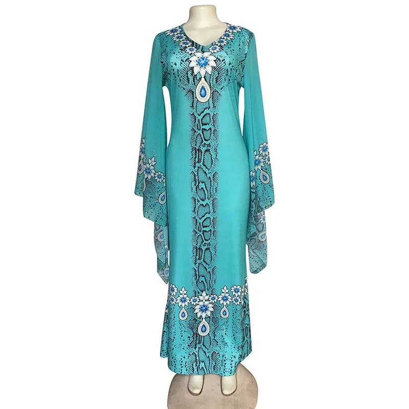 Африканские платья для женщин Bazin Riche африканская одежда Vestido Африканское платье Женская африканская одежда Дашики вечерние длинные платья - Цвет: Небесно-голубой