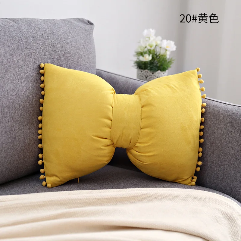 Style20 Cilected подушка с милым бантом в скандинавском стиле, одноцветная подушка для кресла принцессы, дивана, декоративные подушки с помпоном - Цвет: Style20