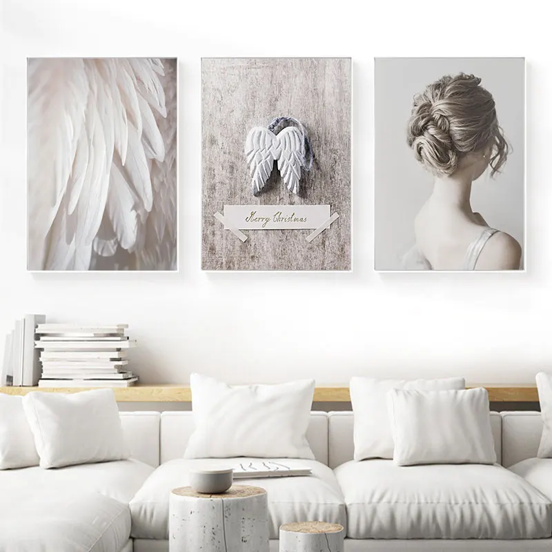 Scandinavian Angel Wings Canvas Paintings Woman Pink Feather Posters And Prints Wall Pictures for Living Room Decoracion | Дом и сад