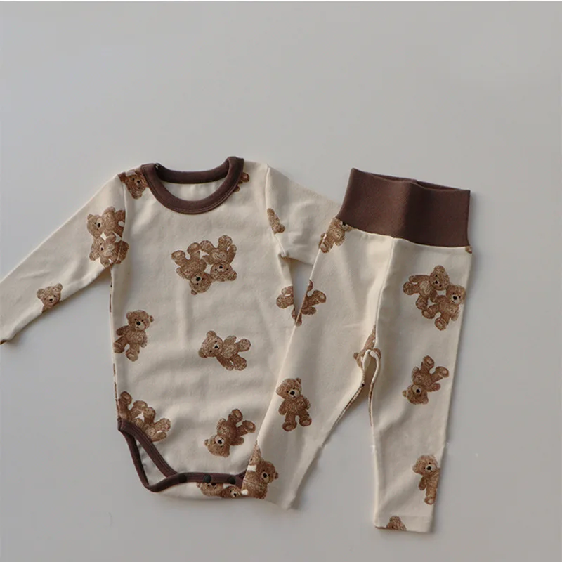 Autumn New Baby Bear Clothes Set Boys Long Sleeve T Shirt + Leggings Set Girls 2pcs Pajamas Suit Toddler Cartoon Tracksuit small baby clothing set	