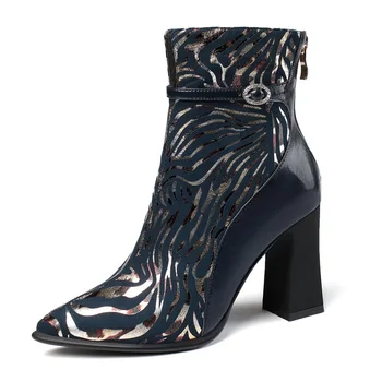 

New 2021 Autumn Winter Women Ankle Boots Sexy High Heels Pointed Toe Zipper Blue Shoes Woman Dress Party Pumps Big Size 34-43